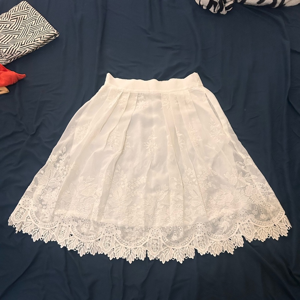 Eva Mendes Ivory Skirt SZ S Midi Feminine Embroidered Floral Boho Fairy Lace